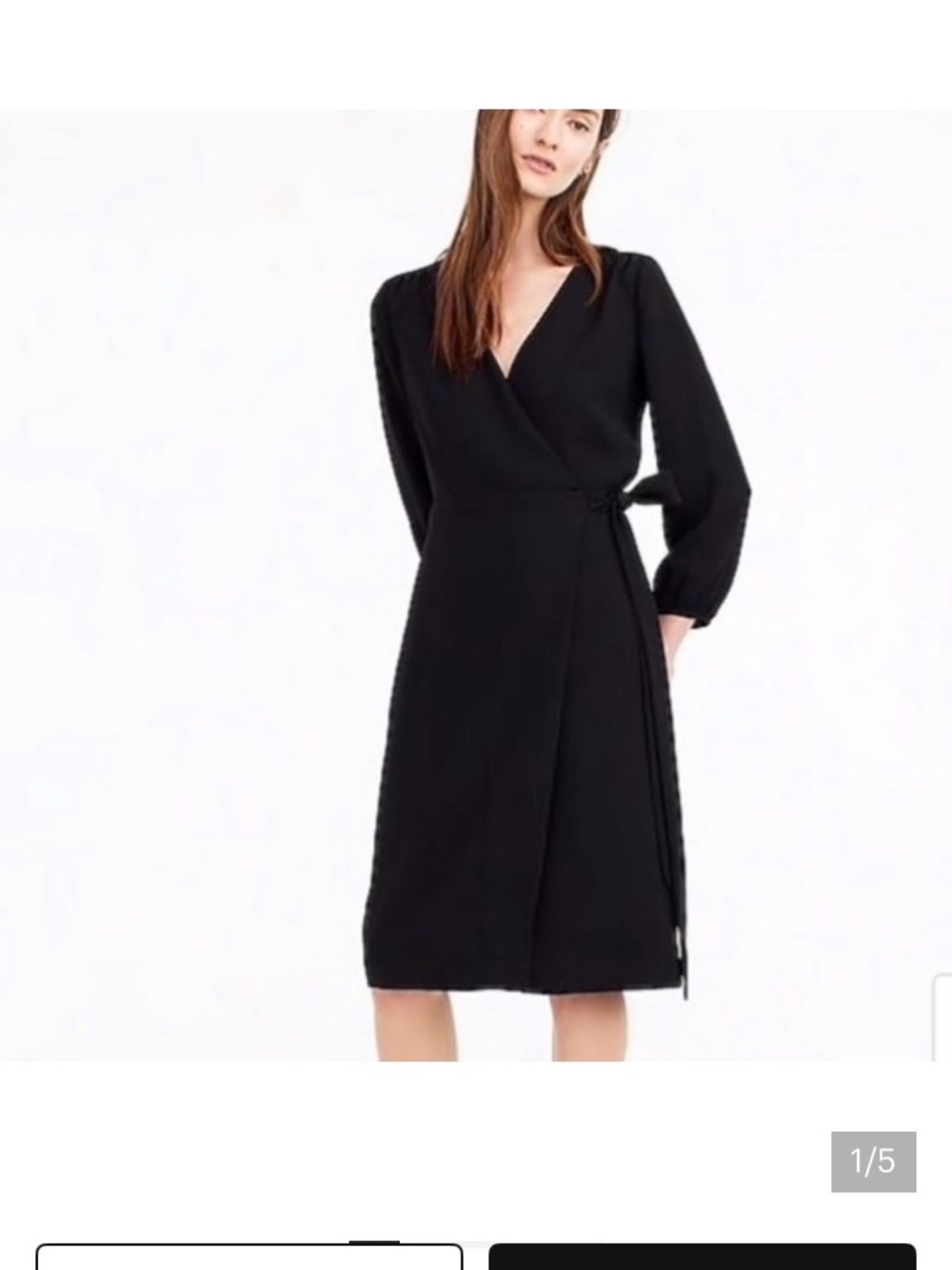 J. Crew Black Wrap Midi Dress with Tie Waist